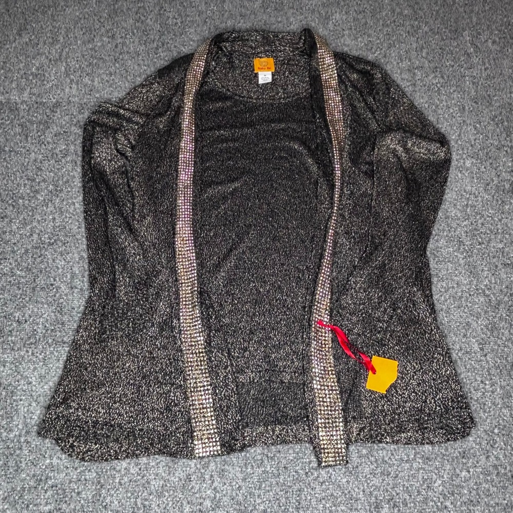 Ruby Rd.‎ Metallic Knit Cardigan, Rhinestone Trim, Evening Occasion Top